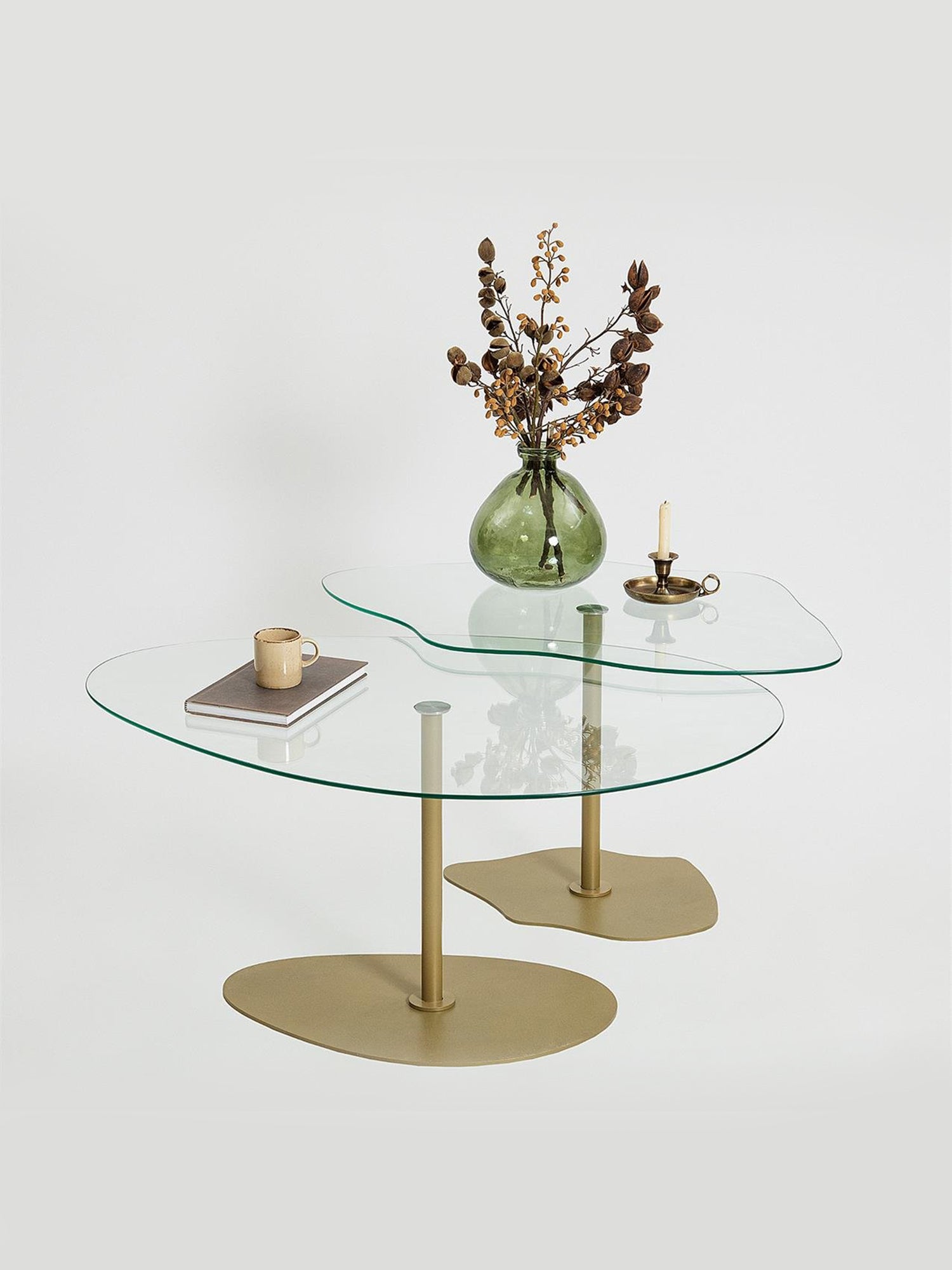 Dior & Porto Clear Glass Nesting Table Gold4