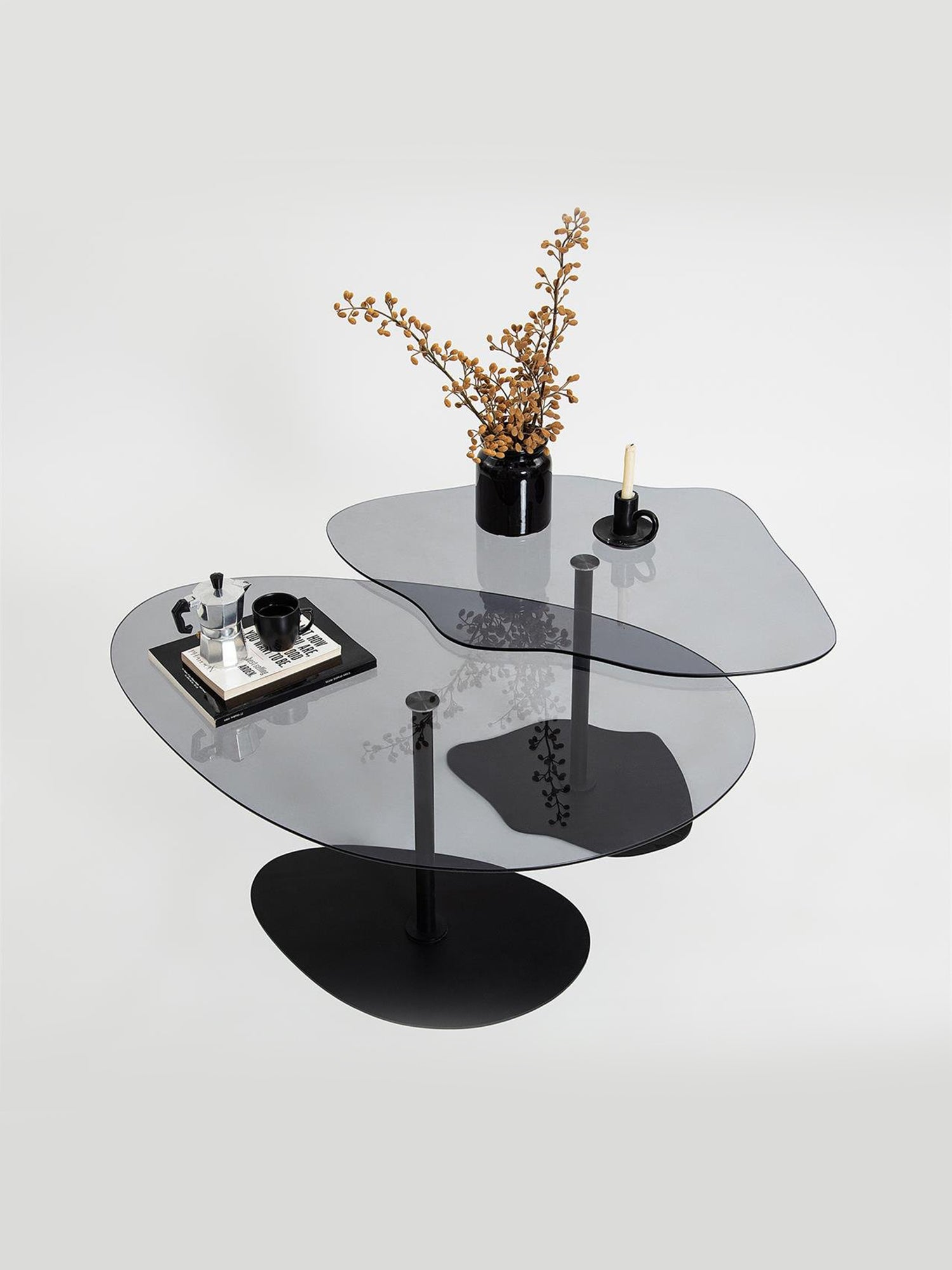 Dior & Porto Clear Smoked Nesting Table Black