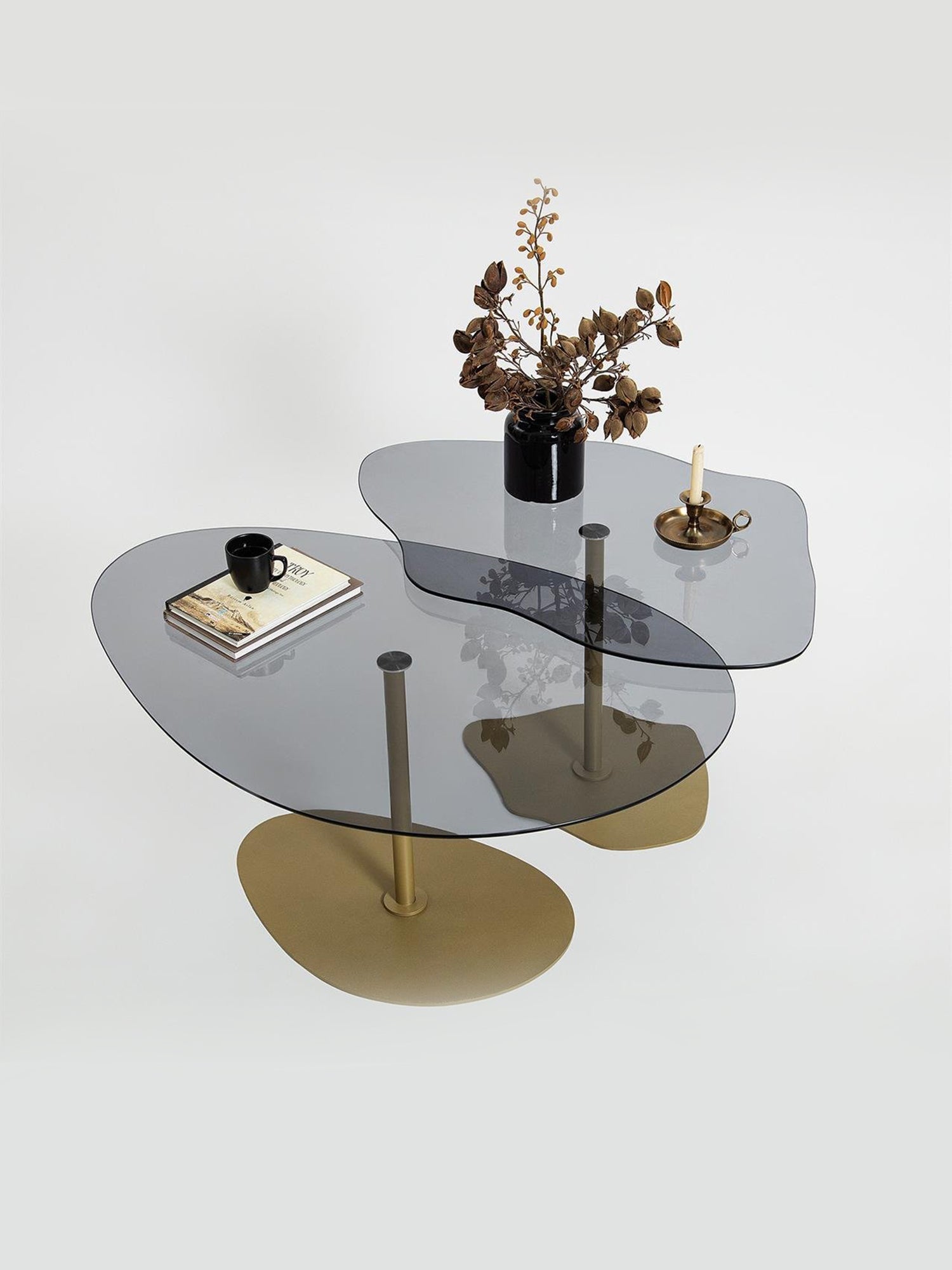 Dior & Porto Clear Smoked Nesting Table Gold2