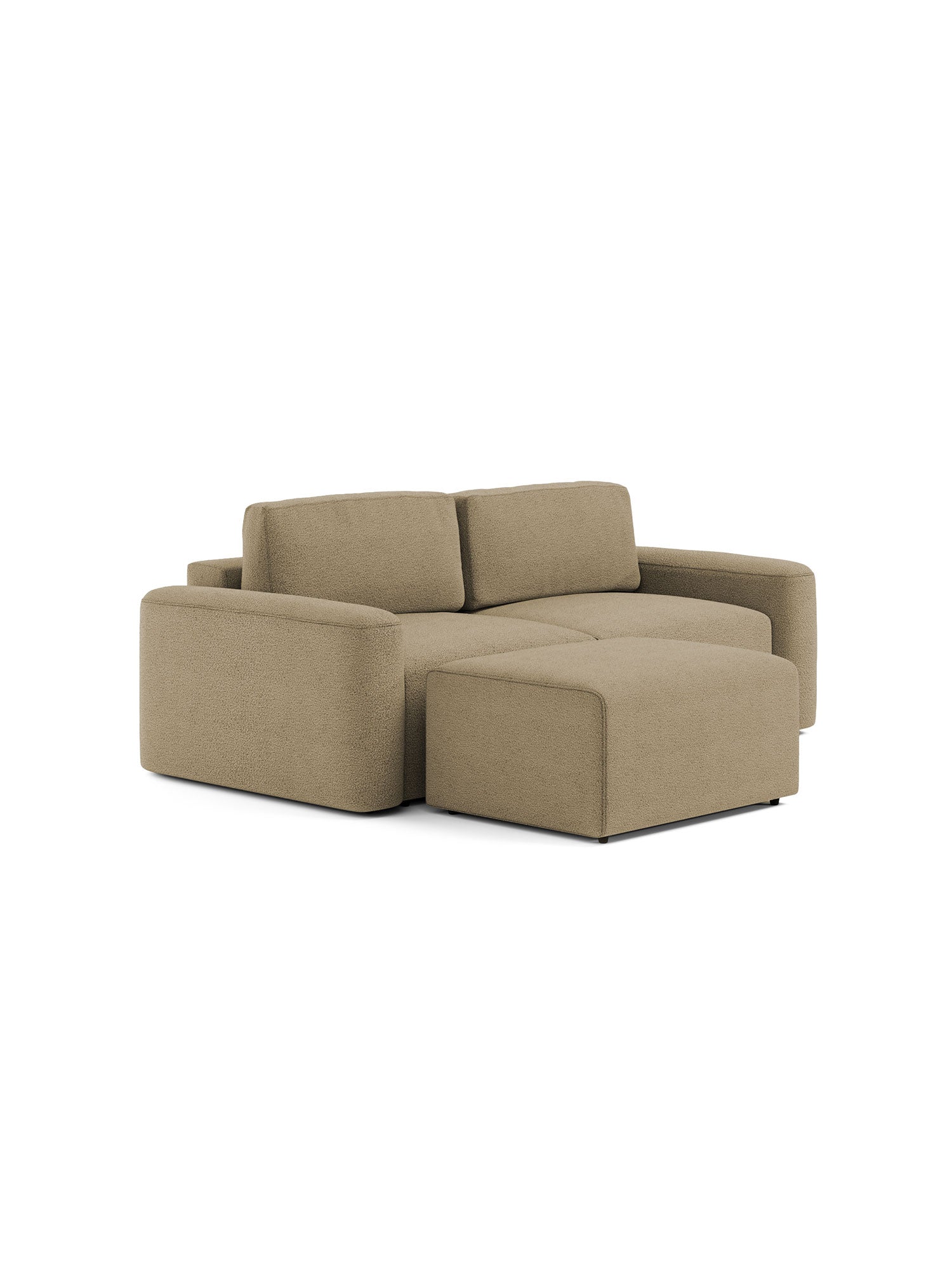 Loop Modular Sofa Bed 2 Seater with Pouf Teddy Green
