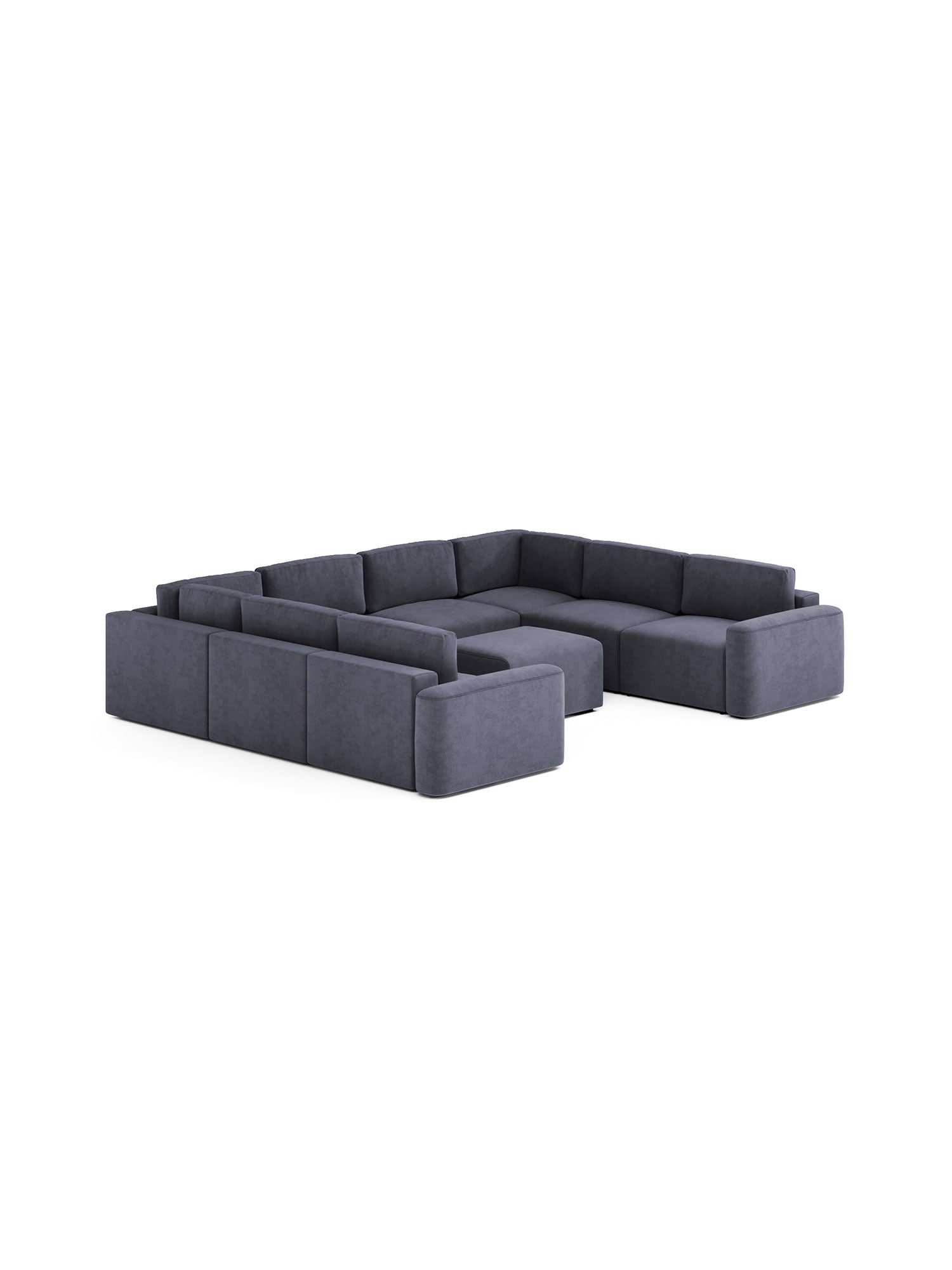 Loop U Shaped Sectional Modular Sofa Bed with Pouf Shadow Navy