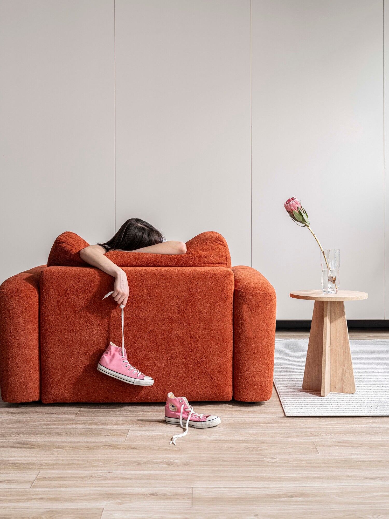 Loop U Shaped Sectional Modular Sofa Bed with Pouf Teddy Cream10