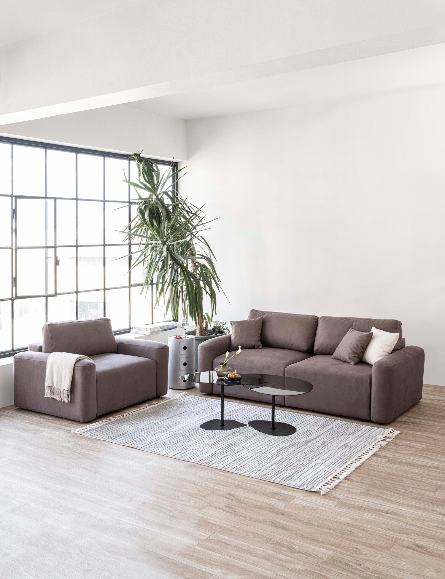Loop U Shaped Sectional Modular Sofa Bed with Pouf Teddy Cream11