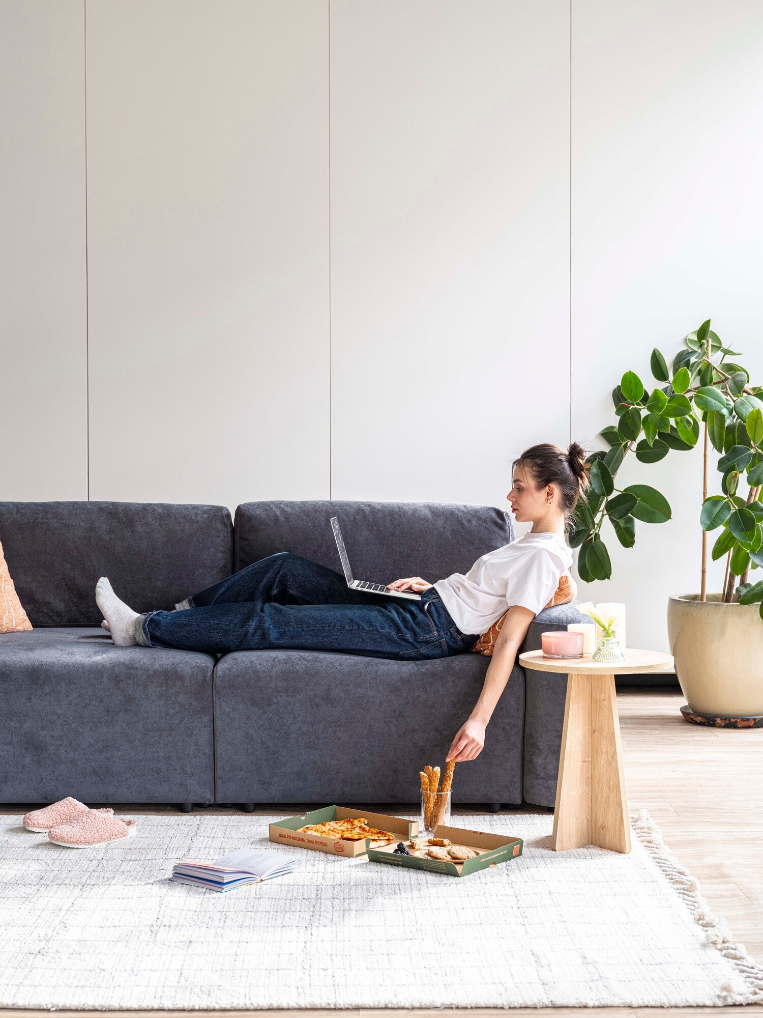 Nest Modular Sofa Bed 3 Seater with Pouf Blush Beige11