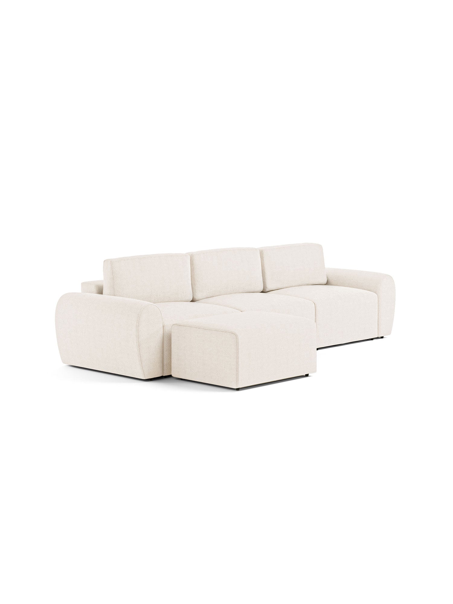 Nest Modular Sofa Bed 3 Seater with Pouf Teddy Cream