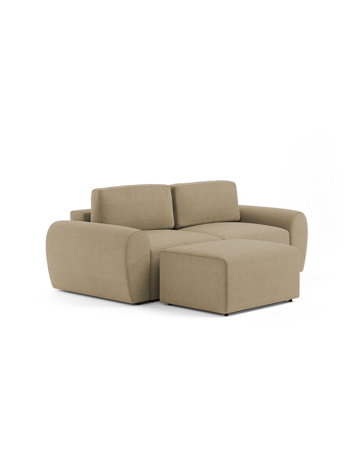 Nest Modular Sofa Bed 2 Seater with Pouf Teddy Green