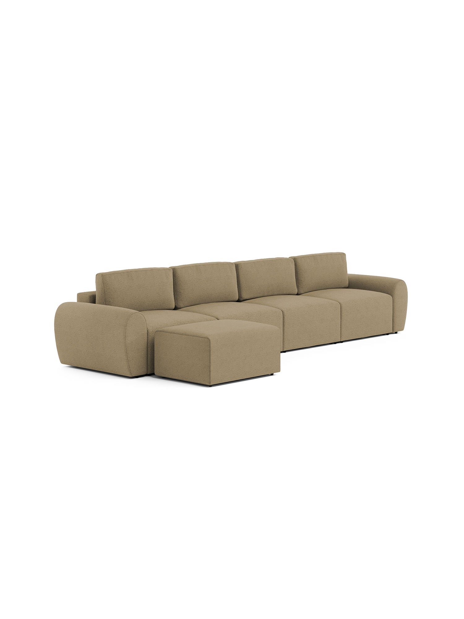 Nest Modular Vintage Sofa Bed 4 Seater with Pouf Teddy Green