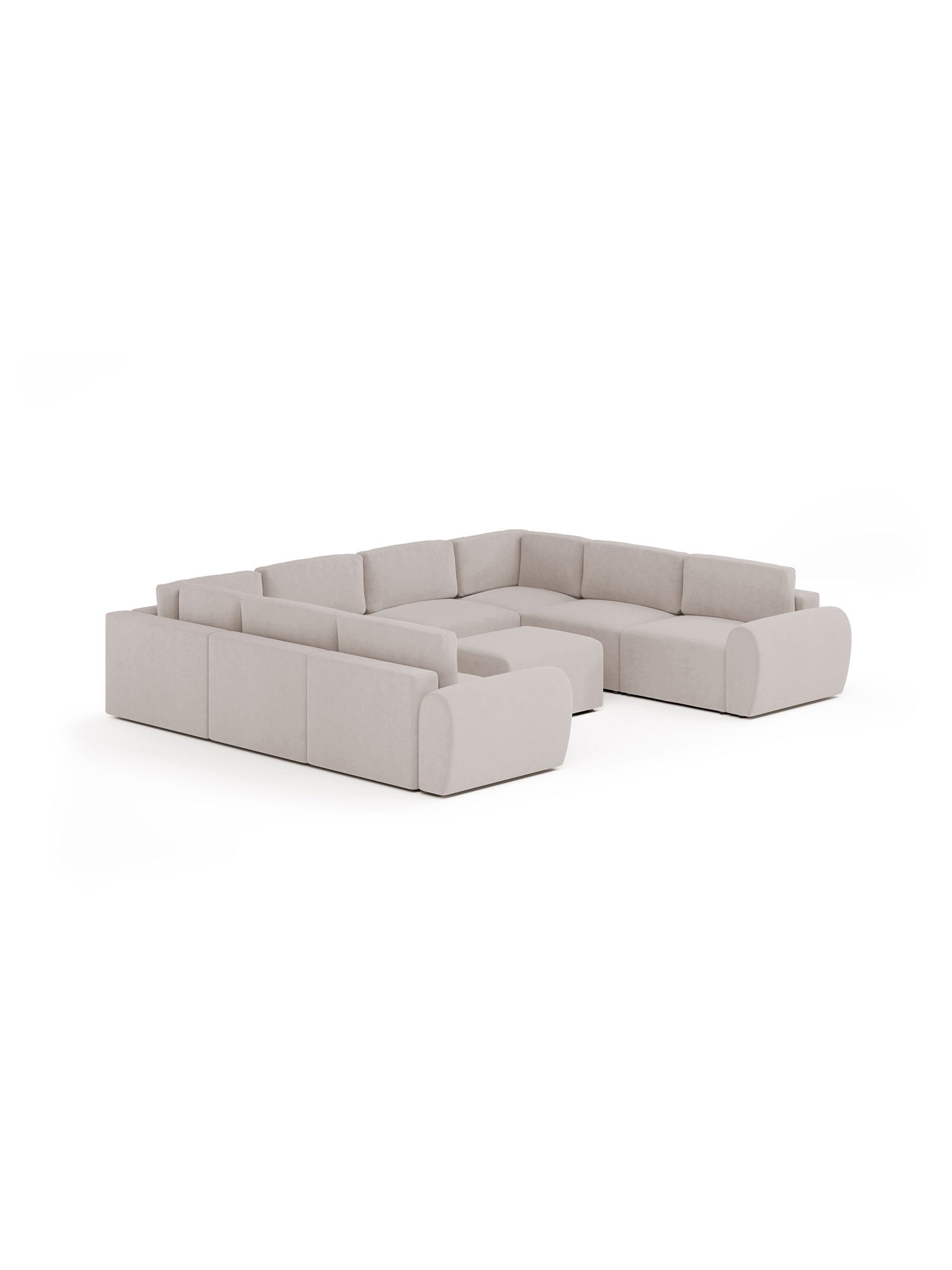 Nest U Shaped Sectional Modular Sofa Bed with Pouf Blush Beige