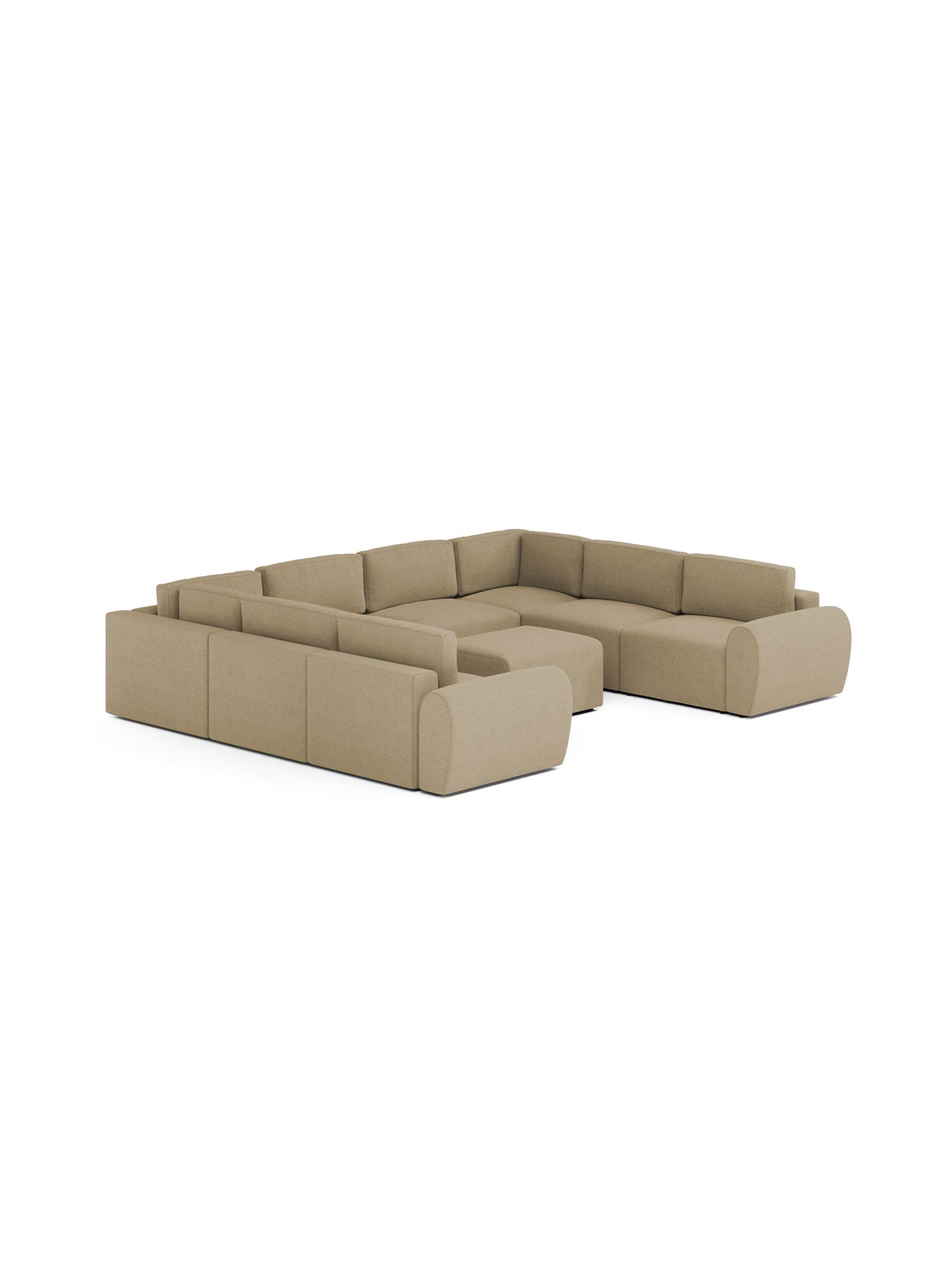 Nest U Shaped Sectional Modular Sofa Bed with Pouf Teddy Green