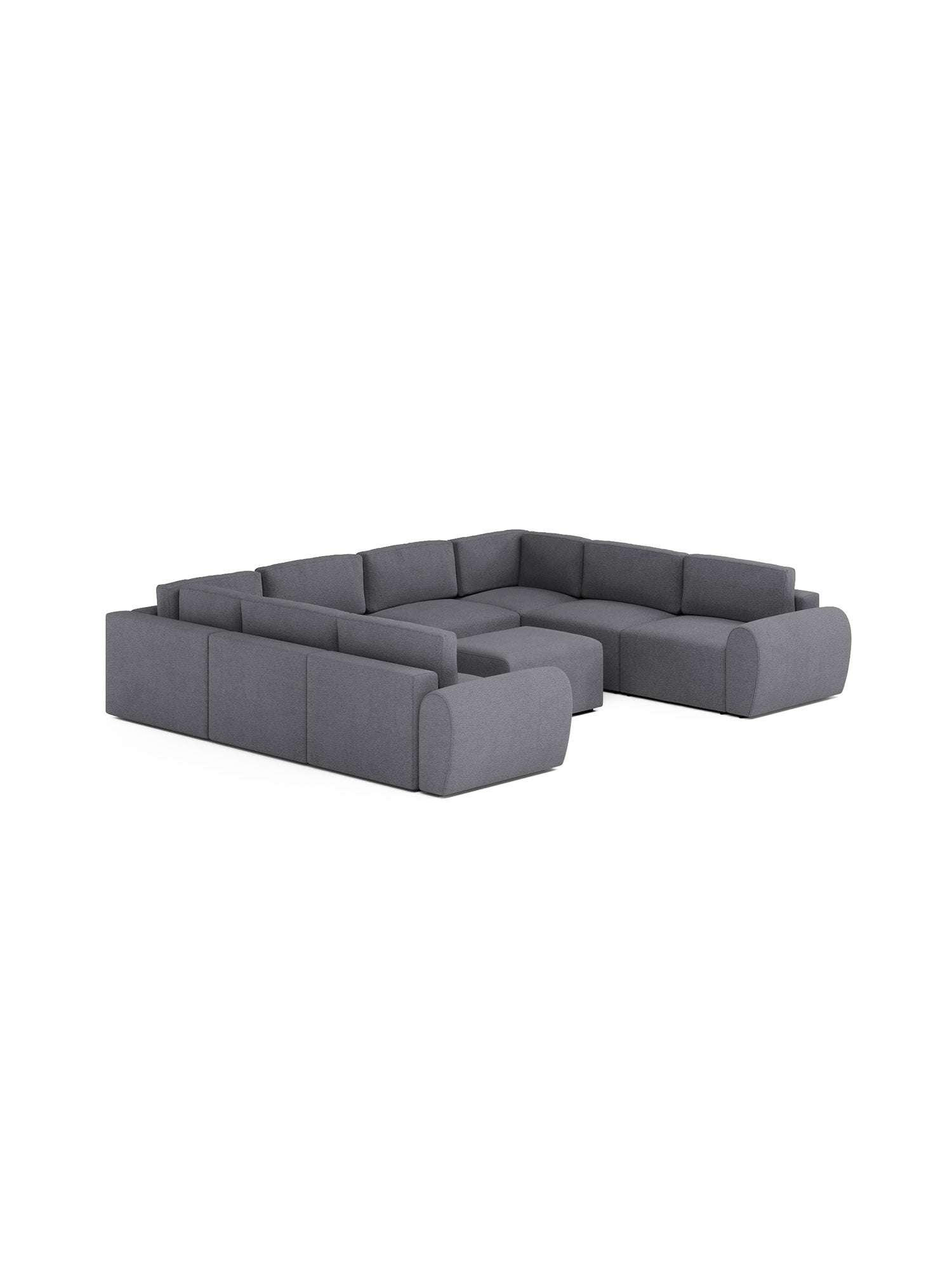 Nest U Shaped Sectional Modular Sofa Bed with Pouf Teddy Grey