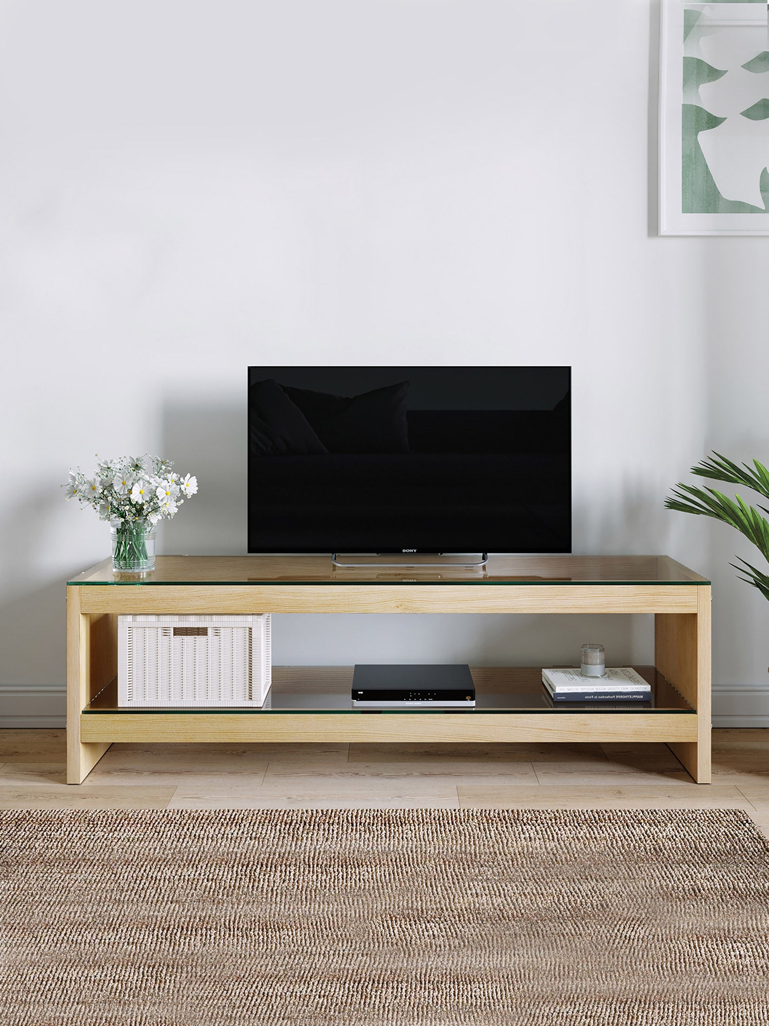 Pisagor Oak TV Stand Solid Wood Smoked Glass1