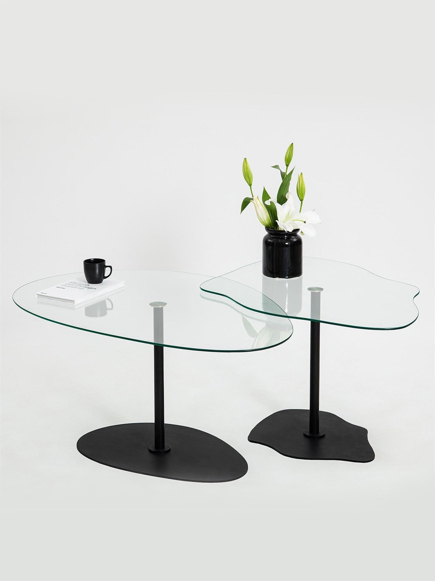 Dior & Porto Clear Glass Nesting Table Black2