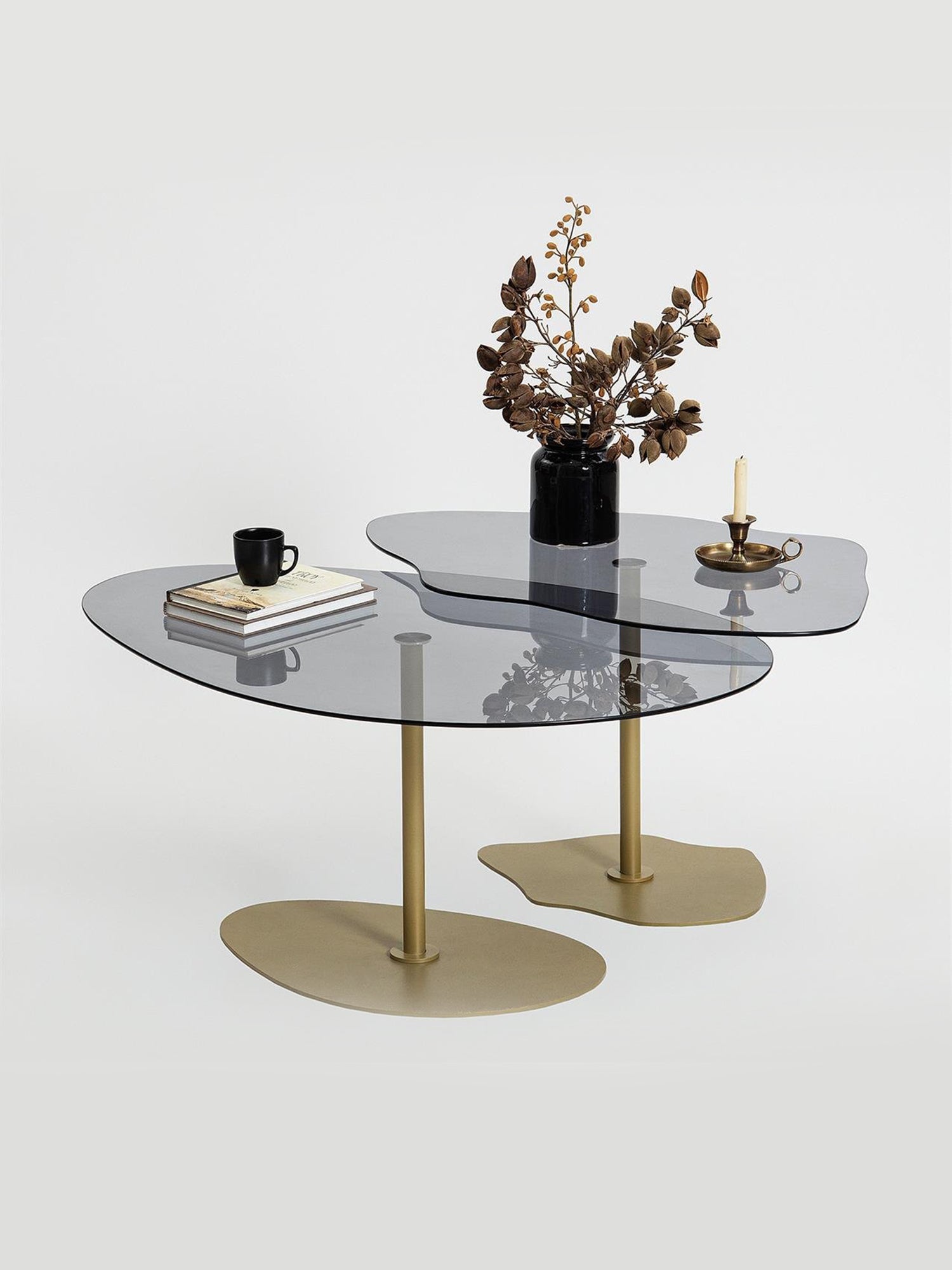 Dior & Porto Clear Smoked Nesting Table Gold
