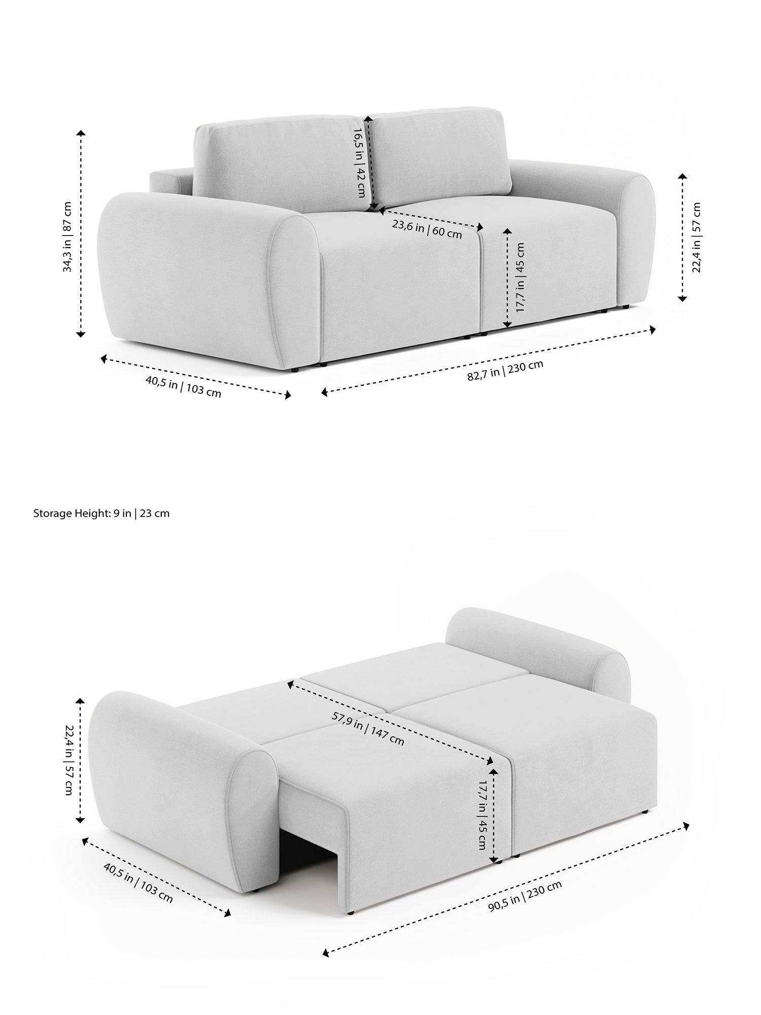 Nest Sofa Bed 3 Seater with Pouf