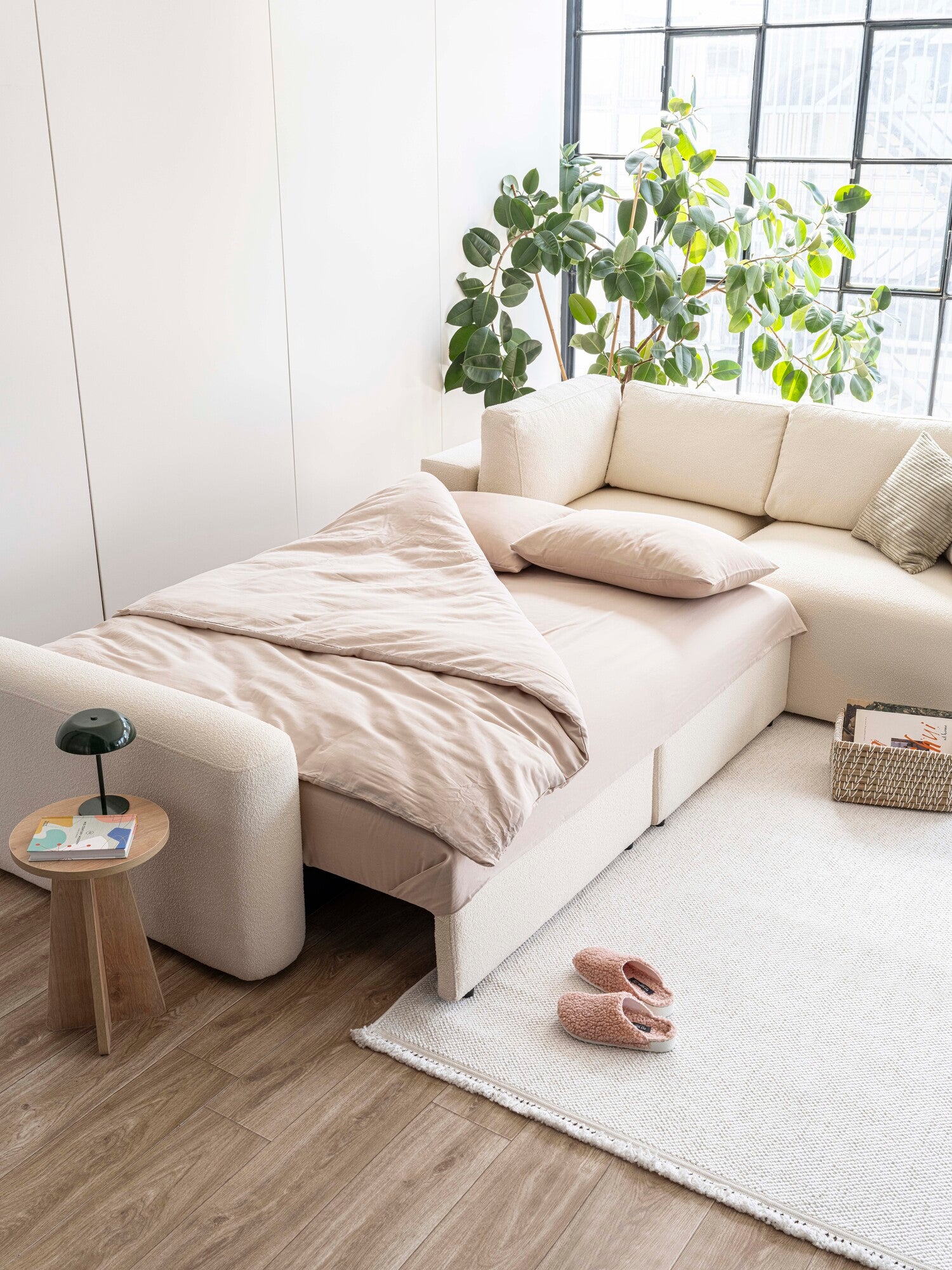 Loop Sectional Modular Sofa Bed 2 Seater Right Teddy Cream3