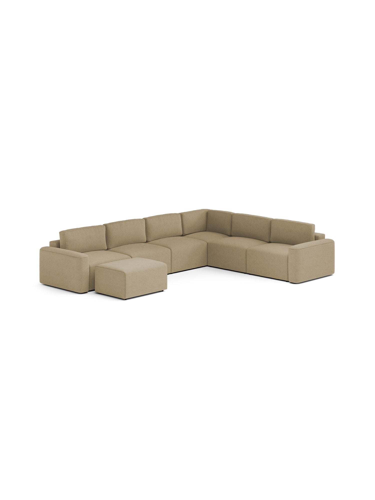 Loop Sectional Modular Sofa Bed 3 Seater Right with Pouf Teddy Green