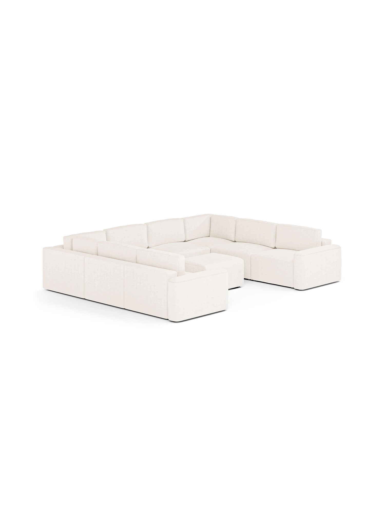 Loop U Shaped Sectional Modular Sofa Bed with Pouf Teddy Cream