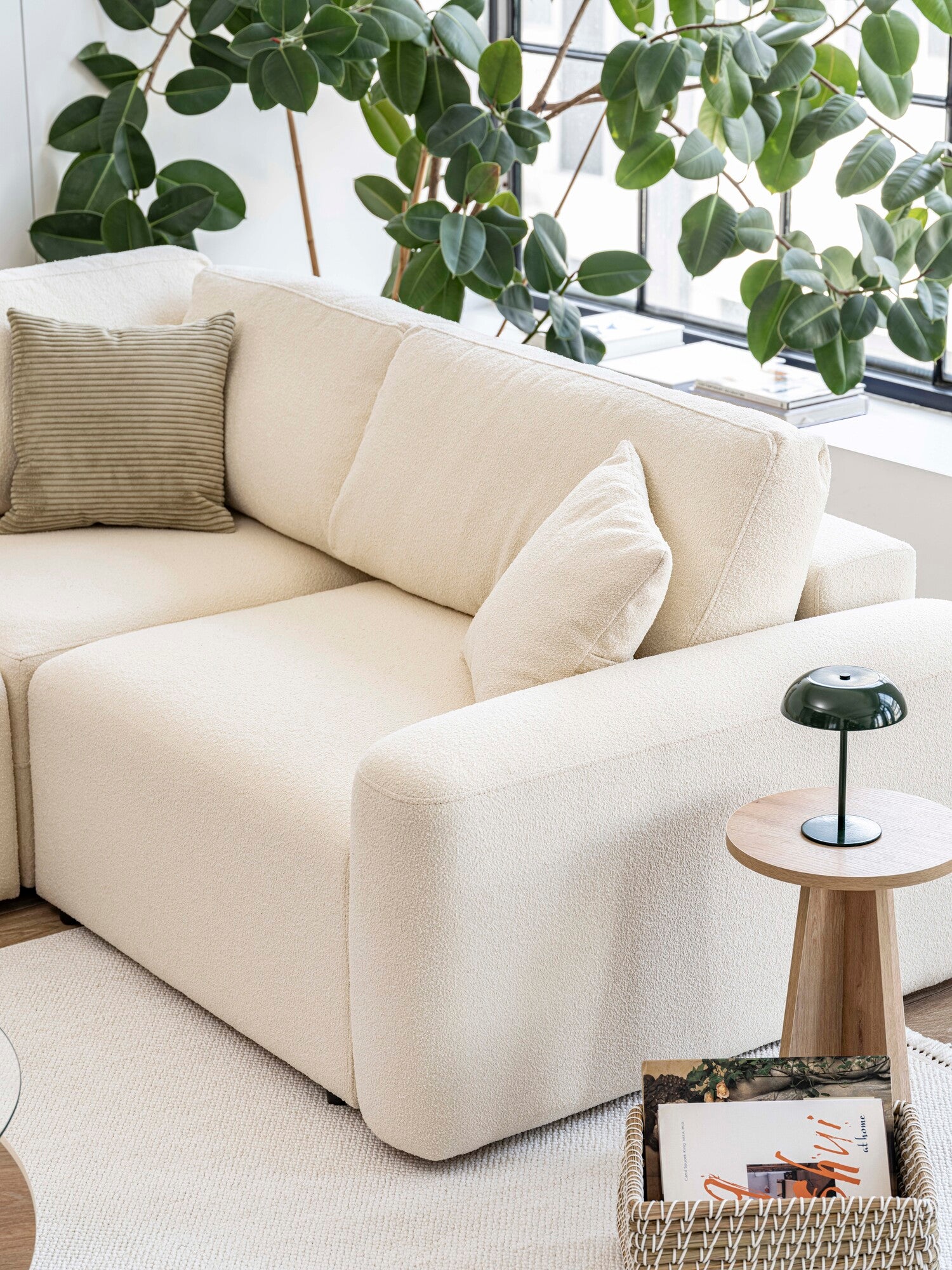 Loop U Shaped Sectional Modular Sofa Bed with Pouf Teddy Cream12