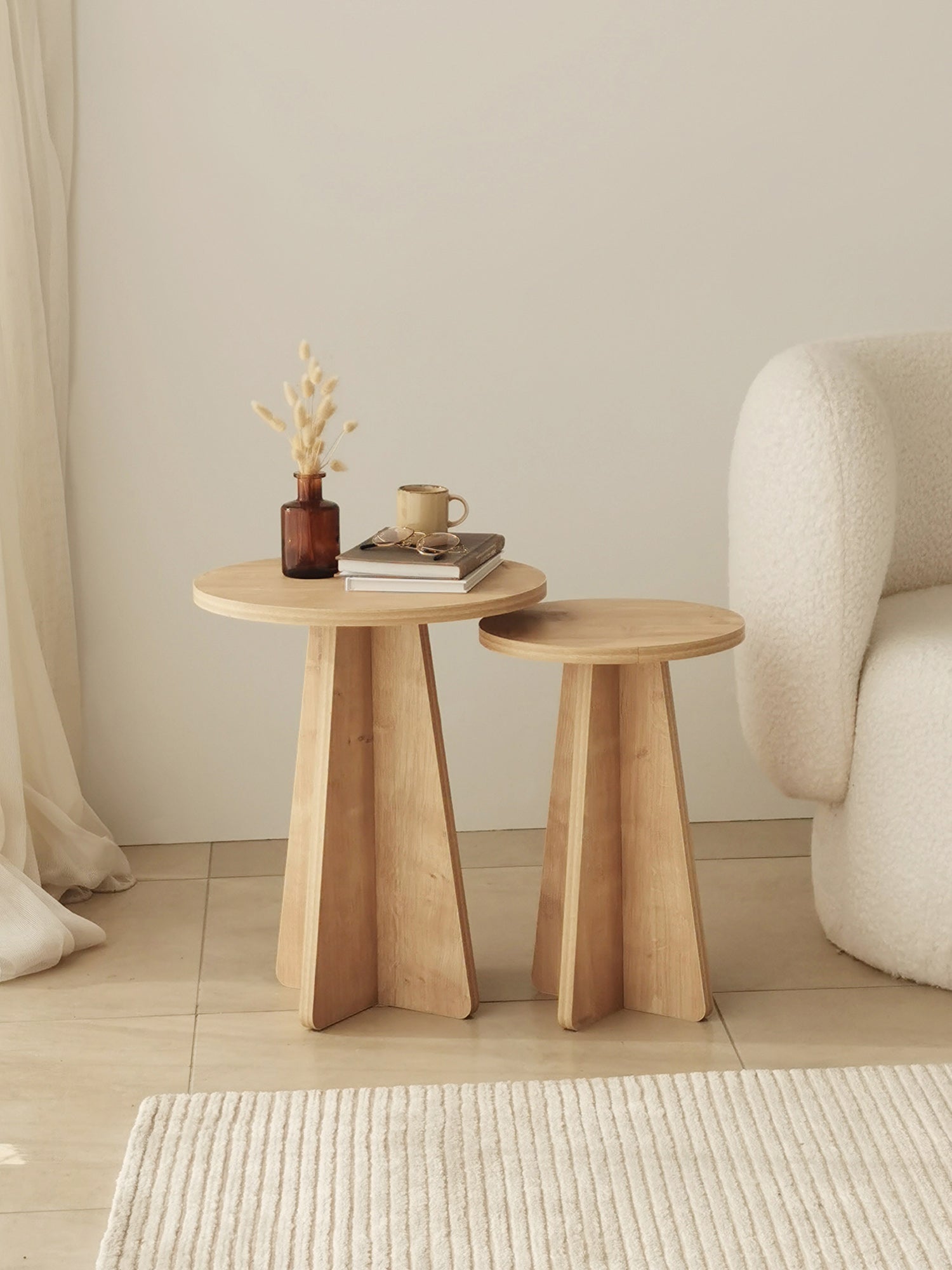 Mushroom 2pcs Side Table Oak1