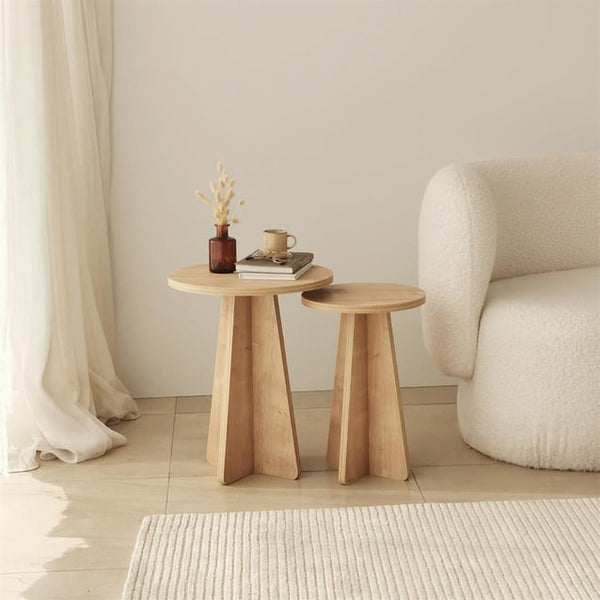 Mushroom Side Table Set Oak